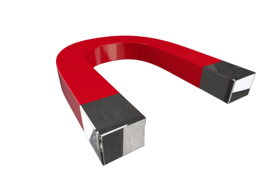 Şeffaf arkaplanda kırmızı ve gümüş mıknatısın dijital png çizimi. İzole görüntü, manyetizma, fizik ve bilim konsepti.