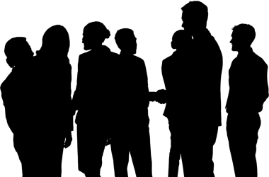 Çeşitli iş adamlarının dijital png silueti şeffaf arkaplanda toplantıda duruyor. İzole imaj, iş, iş arkadaşları, takım çalışması ve toplantılar.