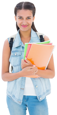 Saydam arkaplanda elinde klasörler tutan mutlu melez kızın dijital png fotoğrafı. İzole imaj, okul, eğitim ve ifade kavramı.