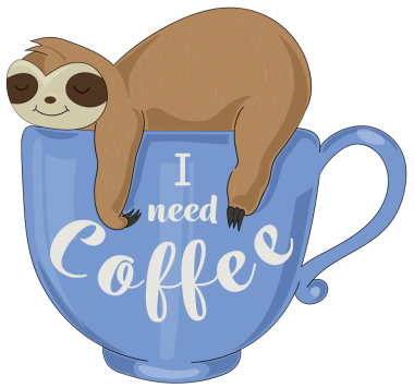 Tembel hayvanın dijital png illüstrasyonu. Şeffaf arkaplanda kahve metnine ihtiyacım var. İzole görüntü, yaşam tarzı, lezzet ve boş zaman kavramı.