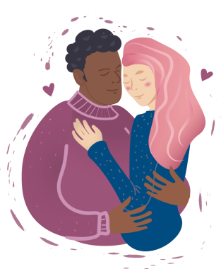 Şeffaf arka planda kucaklaşan çeşitli çiftlerin dijital png çizimi. İzole görüntü, aşk ve sevgililer günü..