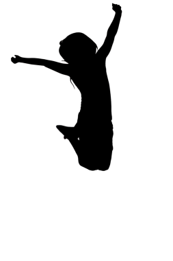 Saydam arka planda zıplayan mutlu kadının siluetinin dijital png çizimi. İzole görüntü, yaşam tarzı, duygu ve mutluluk kavramı.