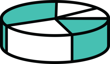 Saydam arkaplanda yeşil ve beyaz daire diyagramının dijital png çizimi. İzole görüntü, veri ve iş geçmişi.