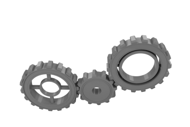 Şeffaf arkaplanda gri bağlı viteslerin dijital png çizimi. İzole görüntü, bağlantı ve işbirliği.