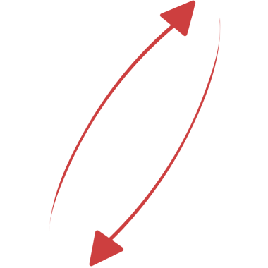 Şeffaf arkaplanda yukarı ve aşağı iki kırmızı okun dijital png çizimi. İzole görüntü, şekil, renk ve yön kavramı.