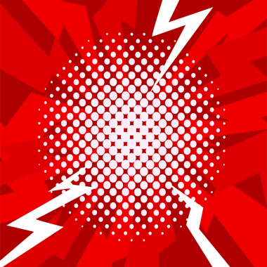 Saydam arkaplanda beyaz noktalar ve gök gürültüsü olan kırmızı kartın dijital png çizimi. Ayrı resim, tasarım arkaplan ve maket.