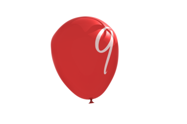 Saydam arkaplanda kırmızı balonda 9 numaranın dijital png illüstrasyonu. İzole görüntü, şekil, renk ve sayı kavramı.