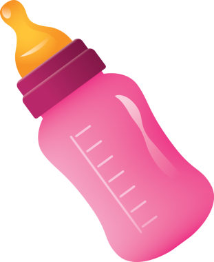 Şeffaf arka planda pembe göğüslü pembe şişenin dijital png çizimi. İzole görüntü, yeni doğan, yeni yürümeye başlayan çocuk, çocukluk, şişe.