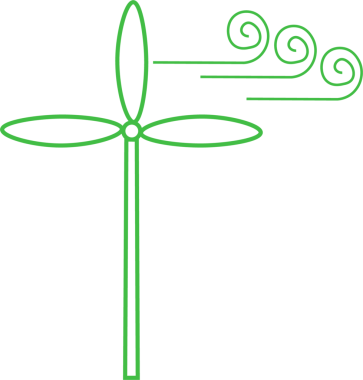 Şeffaf arkaplanda yeşil rüzgar türbininin dijital png çizimi. İzole görüntü, ekoloji ve çevre.