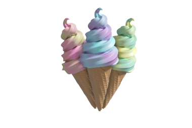 Şeffaf arkaplanda üç renkli dondurmanın dijital png çizimi. İzole görüntü, tatlı, yaz, tatil.
