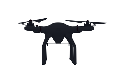 Şeffaf arkaplanda siyah dronun dijital png çizimi. İzole görüntü, şekiller ve teknoloji konsepti.