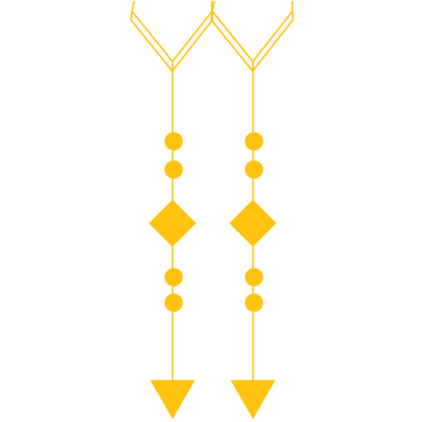 Şeffaf arkaplanı işaret eden iki sarı okun dijital png çizimi. İzole görüntü, şekil, renk ve yön kavramı.