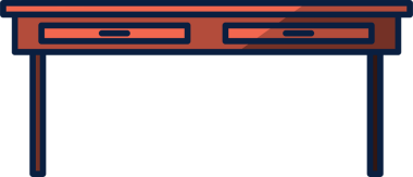 Şeffaf arkaplanda çekmeceleri olan masanın dijital png çizimi. İzole görüntü, iç dekorasyon ve tasarım kavramı.