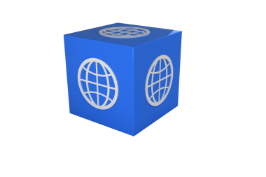 Şeffaf arkaplanda küresel mavi küpün dijital png çizimi. İzole görüntü, küresel ve uluslararası konsept.