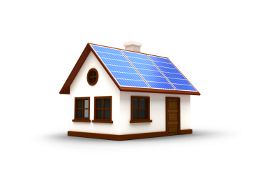 Şeffaf arka planda güneş panelleri olan evin dijital png çizimi. İzole görüntü, ekoloji ve ev kavramı.