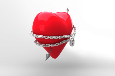 Şeffaf arka planda zinciri olan kalbin dijital png illüstrasyonu. İzole görüntü, aşk ve şekiller konsepti.