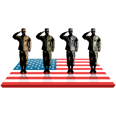 ABD bayrağının dijital png çizimi ve saydam arkaplanda asker figürleri. İzole imaj, vatanseverlik ve askerlik..
