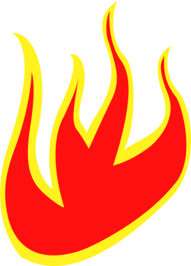 Şeffaf arkaplanda sarı ve kırmızı alevlerin dijital png çizimi. İzole görüntü, ateş ve şekiller.