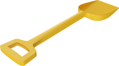 Şeffaf arkaplanda sarı kum küreğinin dijital png çizimi. İzole görüntü, yaz, tatil, kum, plaj..