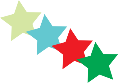 Şeffaf arkaplan üzerinde dört renkli yıldızın dijital png çizimi. Ayrı görüntü, kutlama, tasarım arkaplan ve maket.