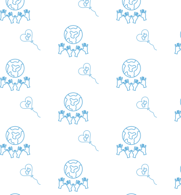 Tekrarlanan kürelerin mavi desenlerinin ve şeffaf arkaplandaki ellerin dijital png çizimi. İzole görüntü, kalıp ve şekil kavramı.