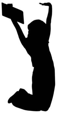 Saydam arka planda zıplayan mutlu kadının siluetinin dijital png çizimi. İzole görüntü, yaşam tarzı, duygu ve mutluluk kavramı.