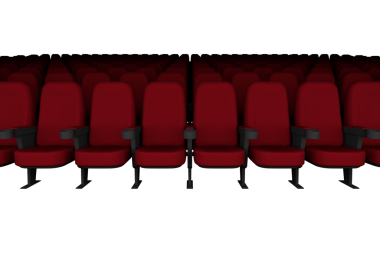 Saydam arkaplandaki kırmızı sinema sandalyelerinin dijital png çizimi. İzole imaj, mobilya ve eğlence konsepti.