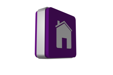 Şeffaf arkaplanda ev sembolü olan mor küpün dijital png çizimi. İzole görüntü, mimari, mülkiyet ve dijital simge kavramı.