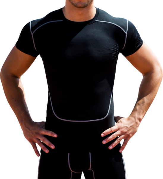 Saydam arka planda elleri kalçasında duran melez bir adamın dijital png fotoğrafı. İzole imaj, spor, sağlık ve spor anlayışı.