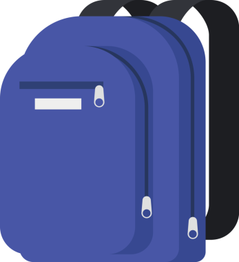 Saydam arkaplanda kopya alanı olan mavi ve siyah sırt çantalarının dijital png çizimi. Ayrı görüntü, şekil, renk, kap ve yazma kavramı.