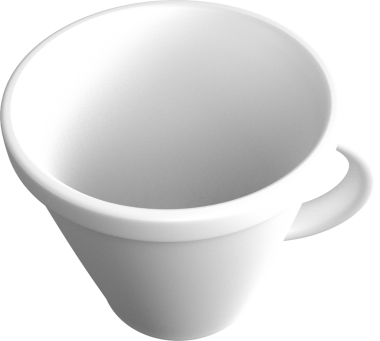 Şeffaf arkaplanda boş beyaz kupanın dijital png çizimi. İzole görüntü, yemekler ve içecekler..