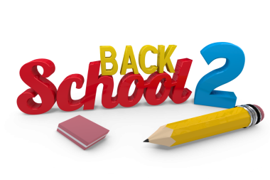 Şeffaf arkaplan üzerinde okul araçları olan renkli 2 okul metninin dijital png çizimi. İzole görüntü, okul zamanı ve çocukluk.