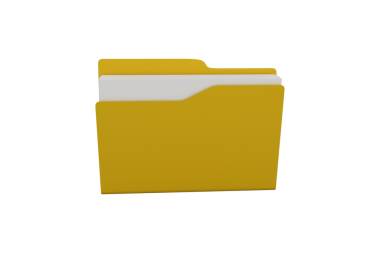 Şeffaf arkaplan üzerindeki sarı dosyanın dijital png çizimi. İzole resim, bilgi ve belge kavramı.