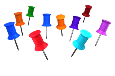 Şeffaf arkaplandaki renkli iğnelerin dijital png çizimi. İzole imaj, ofis işi ve iş konsepti.