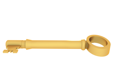 Şeffaf arkaplanda altın anahtarın dijital png çizimi. İzole görüntü, erişim, giriş ve güvenlik.