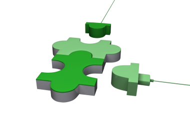 Şeffaf arkaplanda yeşil yapboz parçalarının dijital png çizimi. İzole fotoğraf, bulmaca ve oyun konsepti.