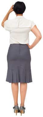 Latin iş kadınının şeffaf arka planda kafasını kaşıdığı dijital bir fotoğraf. İzole fotoğraf, profesyoneller ve iş adamları.