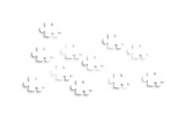 Şeffaf arkaplan üzerindeki birçok beyaz bulmacanın dijital png çizimi. İzole görüntü, iletişim ve bağlantı.