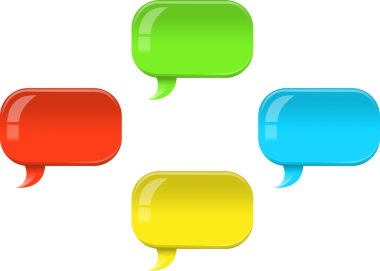 Şeffaf arkaplanda renkli konuşma baloncuklarının dijital png çizimi. İzole görüntü, mesaj ve iletişim.