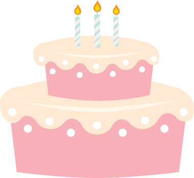 Şeffaf arkaplanda üç mum bulunan pembe pastanın dijital png çizimi. İzole görüntü, doğum günü ve kutlama konsepti.