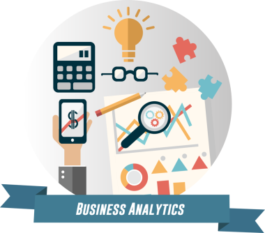 Şeffaf arkaplan üzerinde iş analitik metni olan renkli sembollerin dijital png çizimi. İzole imaj, iş dünyası, ekonomi ve analitik kavram.