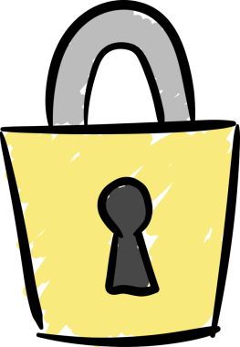 Şeffaf arkaplanda sarı asma kilidin dijital png çizimi. İzole görüntü, şekiller ve kilit kavramı.