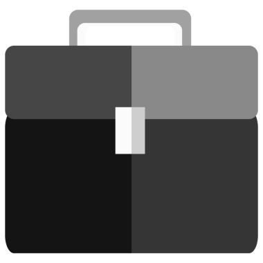 Şeffaf arkaplanda siyah ve gri bavulun dijital png çizimi. İzole görüntü, belge depolama, ofis ve iş.