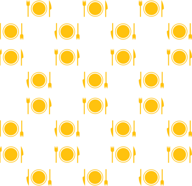 Saydam arka planda sarı plaka, çatal ve bıçak desenlerinin dijital png çizimi. İzole görüntü, yemek takımı, arkaplan tasarımı ve desen.