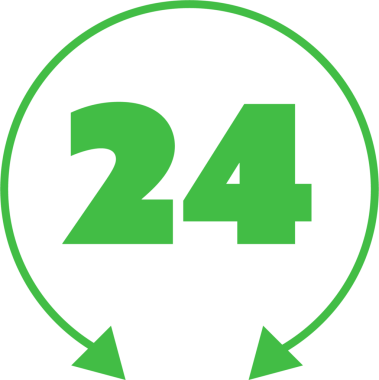 Saydam arkaplanda okları olan yeşil 24 sayısının dijital png illüstrasyonu. İzole görüntü, sayı, zaman ve yön kavramı.