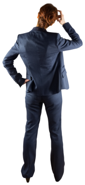 Kafkas iş kadınının şeffaf arka planda kafasını kaşımasının dijital png fotoğrafı. İzole fotoğraf, iş ve profesyonel..