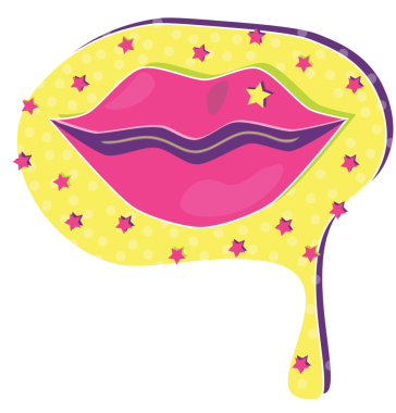 Saydam arkaplanda kadın dudakları olan renkli konuşma baloncuğunun dijital png çizimi. İzole görüntü, mesaj, kadınlık ve iletişim konsepti.