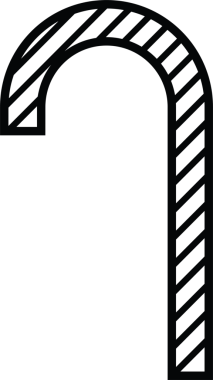 Şeffaf arkaplanda siyah şeker kamışının dijital png çizimi. İzole görüntü, şekil, renk, Noel, kutlama, kış ve yiyecek ve içecek konsepti.