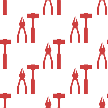 Şeffaf arkaplanda kırmızı çekiç ve kerpeten desenlerinin dijital png çizimi. İzole görüntü, kalıp ve şekil kavramı.