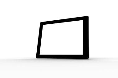 Saydam arkaplanda kopyalama alanı olan siyah tabletin dijital png çizimi. İzole görüntü, teknoloji, iletişim ve yazım kavramı.